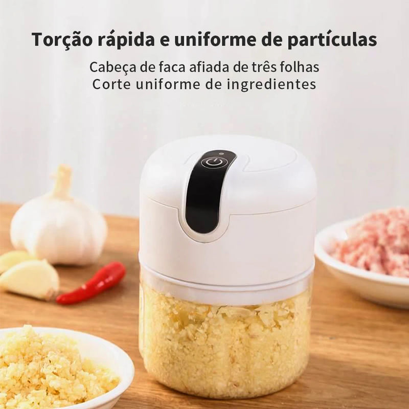 Miniprocessador Triturador de Alimentos Elétrico Sem Fio com 3 Lâminas de Aço Inoxidável - Ideal para Alho, Cebola, Pimenta e Temperos"