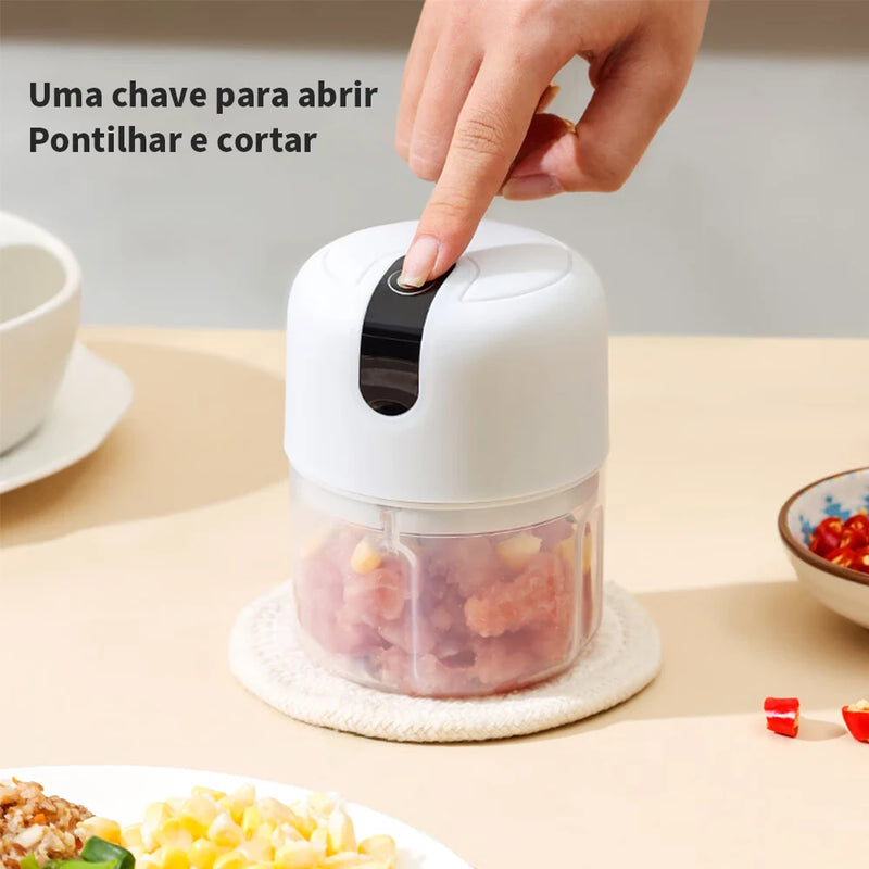 Miniprocessador Triturador de Alimentos Elétrico Sem Fio com 3 Lâminas de Aço Inoxidável - Ideal para Alho, Cebola, Pimenta e Temperos"