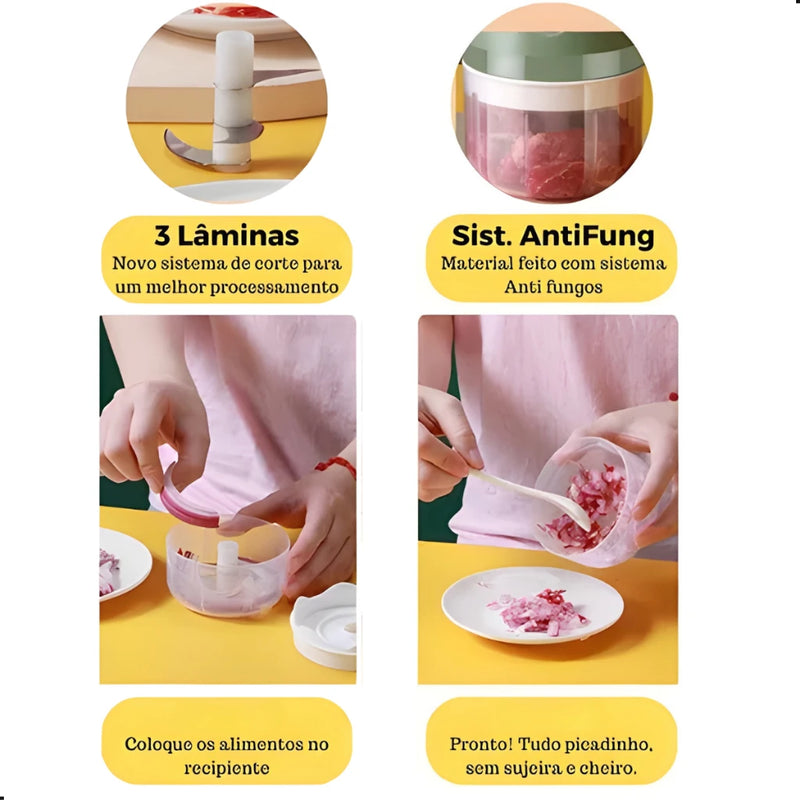 Miniprocessador Triturador de Alimentos Elétrico Sem Fio com 3 Lâminas de Aço Inoxidável - Ideal para Alho, Cebola, Pimenta e Temperos"