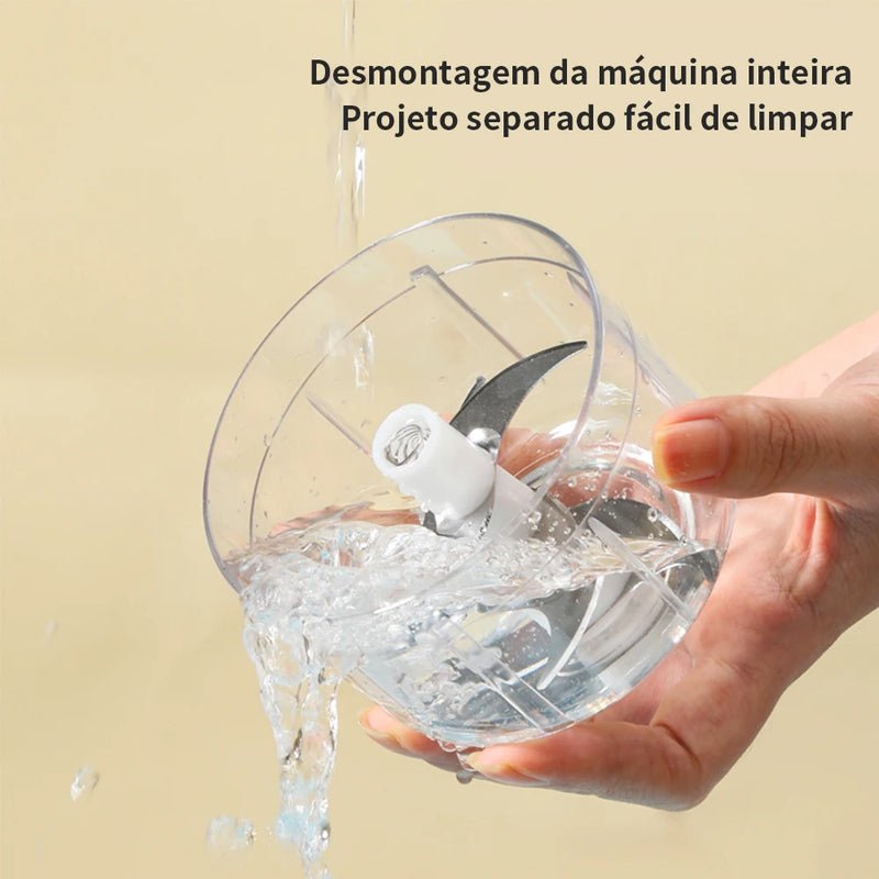 Miniprocessador Triturador de Alimentos Elétrico Sem Fio com 3 Lâminas de Aço Inoxidável - Ideal para Alho, Cebola, Pimenta e Temperos"