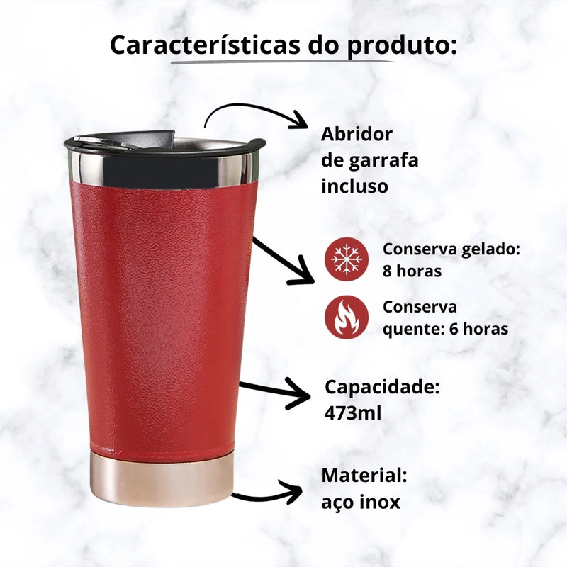 Copo térmico sortido de 473ml COM TAMPA e abridor de aço inoxidável sortido para creme quente e gelado em conserva quente