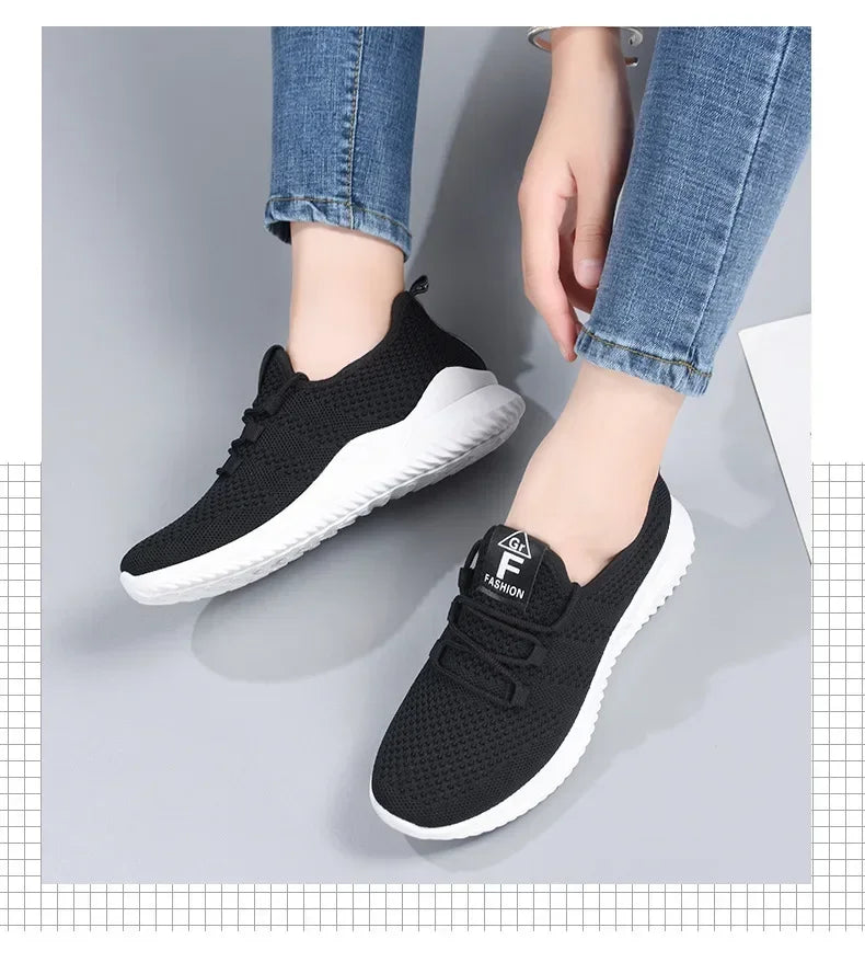 Tênis casuais femininos para o verão confortável respirável plataforma sapatos moda feminina versátil cadarço leves e compactos para caminhadas e exercícios