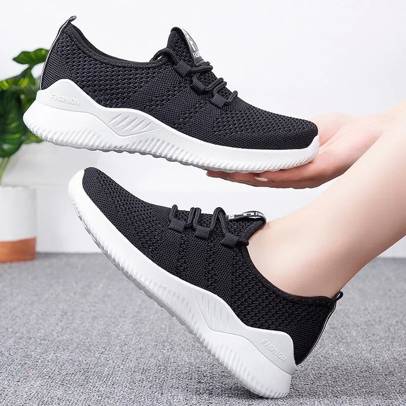 Tênis casuais femininos para o verão confortável respirável plataforma sapatos moda feminina versátil cadarço leves e compactos para caminhadas e exercícios