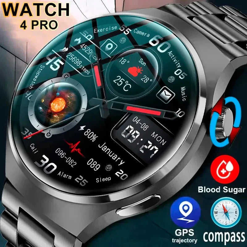 Novo gps relógio inteligente masculino para huawei relógio 4 pro 360*360 tela hd freqüência cardíaca bluetooth chamada ip68 à prova dip68 água açúcar no sangue smartwatch