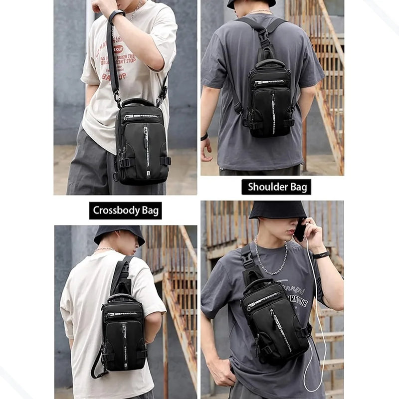 Mochila masculina multifuncional bolsa de ombro tipo tiracolo à prova d'água